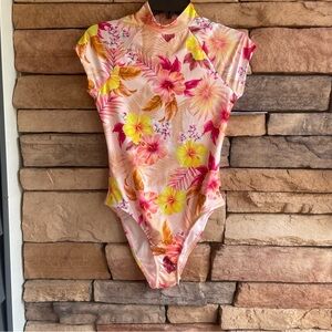 Hurley pink yellow tropical body swimsuit NWT S, M, L